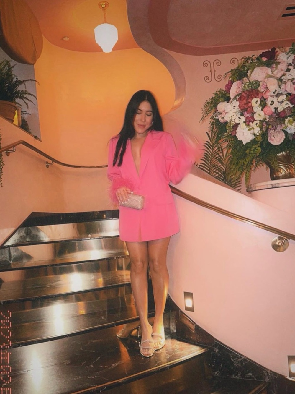 Oversized Hot Pink Feather-Cuff Blazer / Blazer Dress